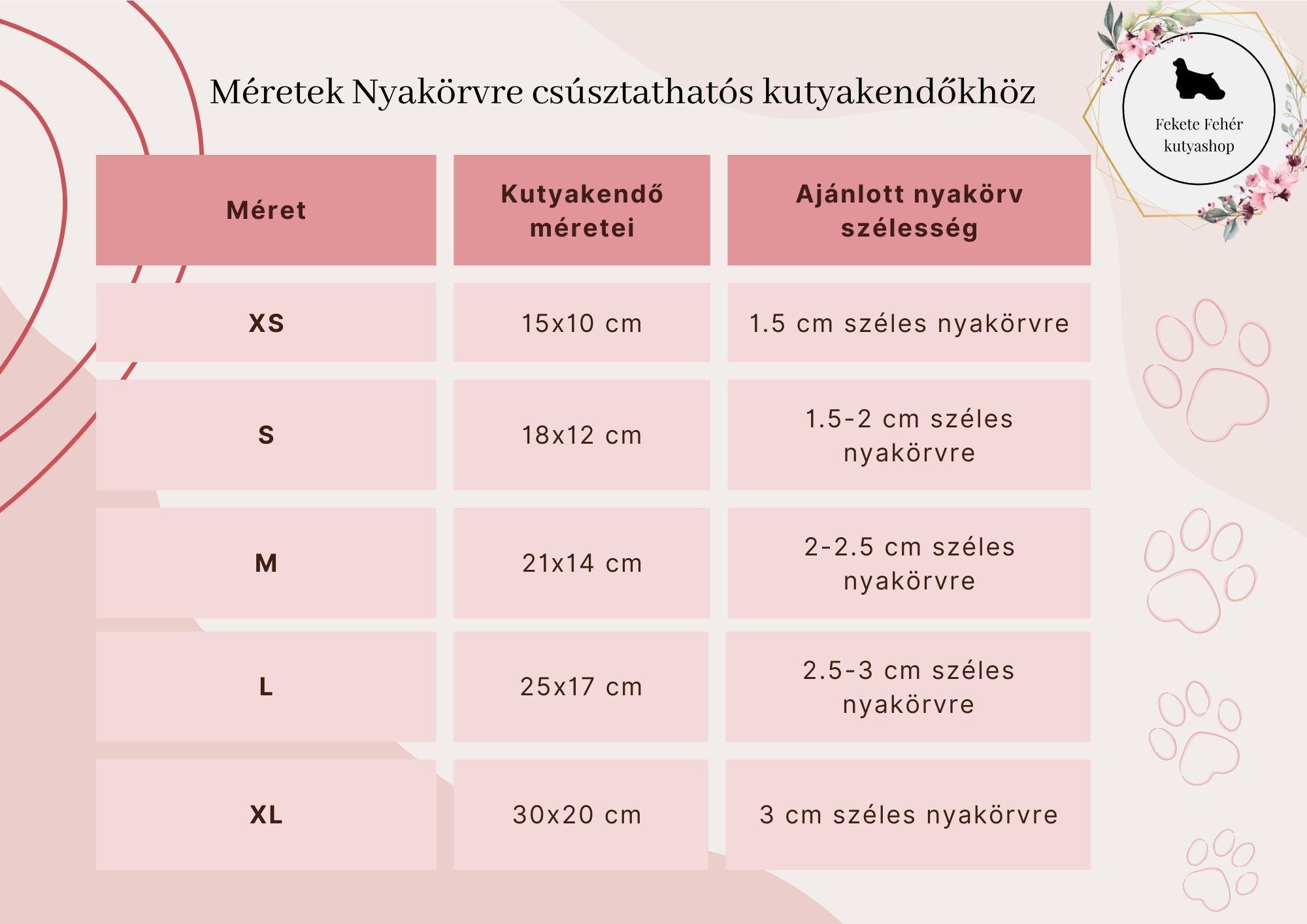 Kutyakendő méretek nyakörvre