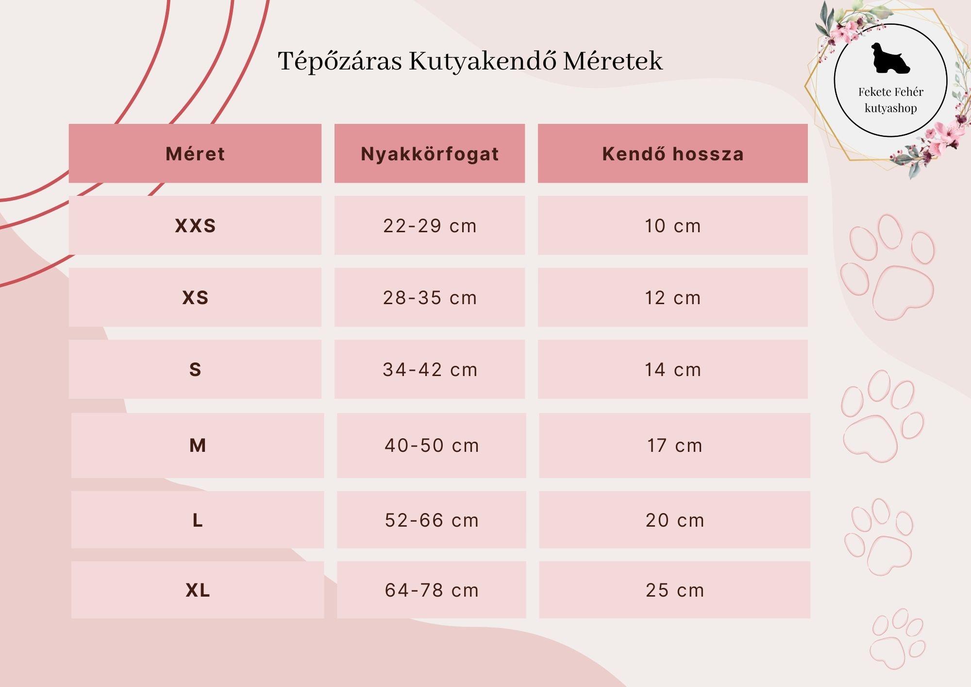 Tépőzáras kutyakendő méretek