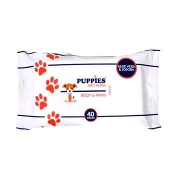 Puppies Wet Wipes - Body & Paws - Nedves Törlőkendő Kutyáknak Aloe Verával és Jojoba olajjal