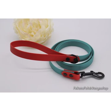 Vízálló, Biothane póráz - Little Mermaid - Türkiz-Piros - 120 cm - Fekete Fémekkel - Kész termék