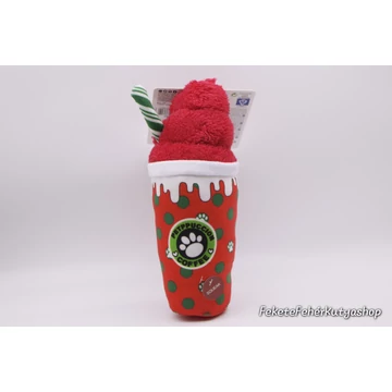 PupCup -  Christmas Plush Cup Toy - Karácsonyi Plüss Kutyajáték Sípolóval - Piros