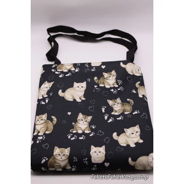 Cute Cats - Cuki Cicás Fekete Vízlepergetős Válltáska, Zárható, Belső Zsebbel