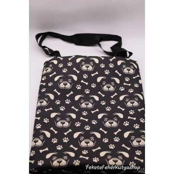 Doggies Paws and Bones - Kutyafejes-Tappancsos-Csontos Fekete-Krém Vízlepergetős Válltáska, Zárható, Belső Zsebbel