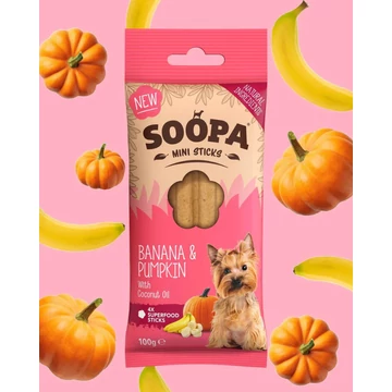 Soopa Mini Sticks - Banán és Sütőtök Fogtisztító Jutalomfalat Aprócska Kutyáknak