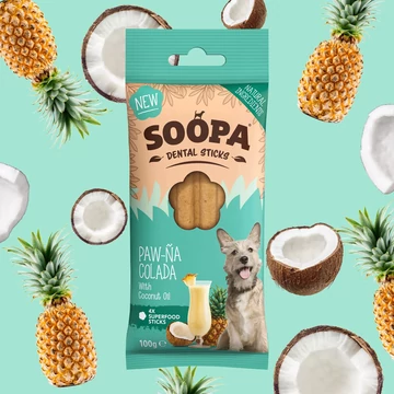 Soopa Dental Sticks - Paw-Na Colada Fogtisztító Jutalomfalat - Ananászos-Kókuszos