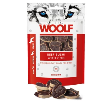 Woolf Beef Sushi with Cod Marha-Tőkehal Sushi Jutalomfalat Kutyáknak