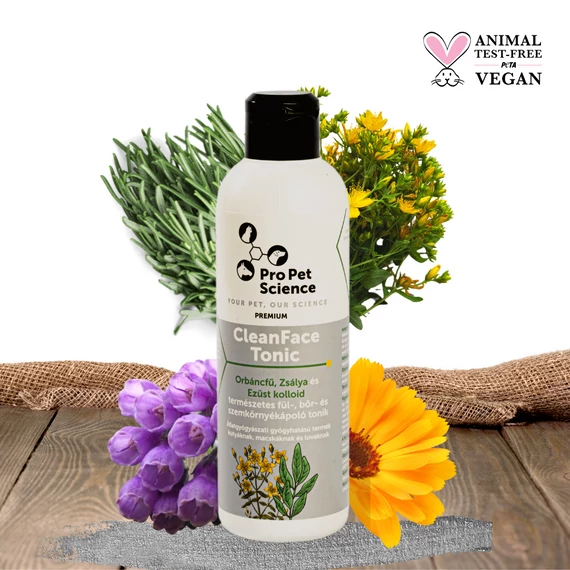 Pro Pet Science CleanFace Természetes Fül-Bőr és Szemkörnyékápoló Tonic zsályával, orbáncfűvel és ezüst kolloiddal 200 ml