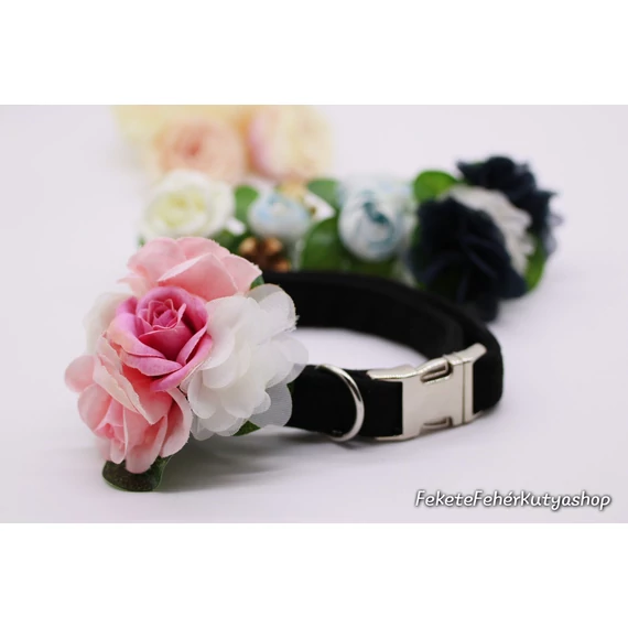 Virágdísz Kutyáknak Nyakörvre, Pórázra -Deluxe - Rose-Organza