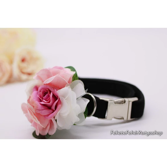 Virágdísz Kutyáknak Nyakörvre, Pórázra -Deluxe - Rose-Organza