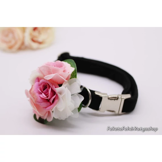Virágdísz Kutyáknak Nyakörvre, Pórázra -Deluxe - Rose-Organza
