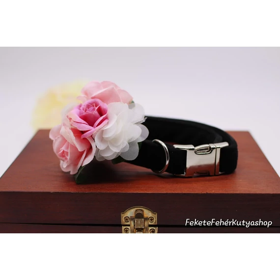 Virágdísz Kutyáknak Nyakörvre, Pórázra -Deluxe - Rose-Organza