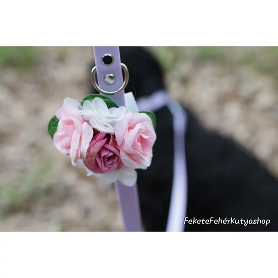 Virágdísz Kutyáknak Nyakörvre, Pórázra -Deluxe - Rose-Organza