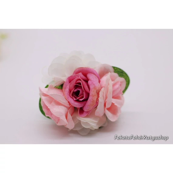 Virágdísz Kutyáknak Nyakörvre, Pórázra -Deluxe - Rose-Organza