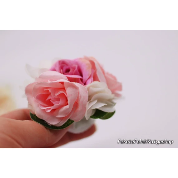 Virágdísz Kutyáknak Nyakörvre, Pórázra -Deluxe - Rose-Organza