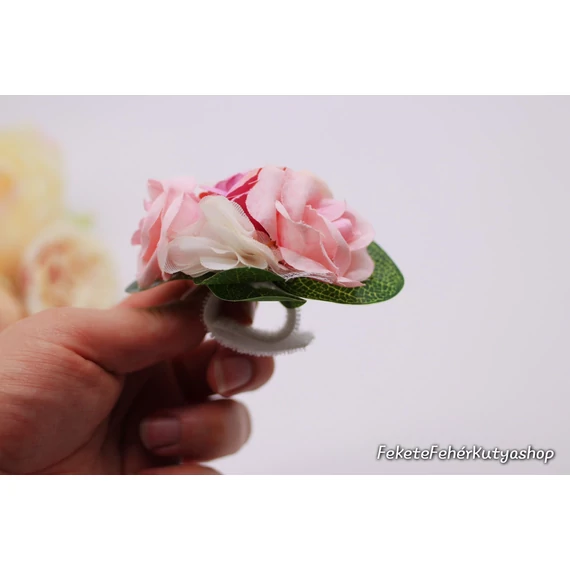 Virágdísz Kutyáknak Nyakörvre, Pórázra -Deluxe - Rose-Organza