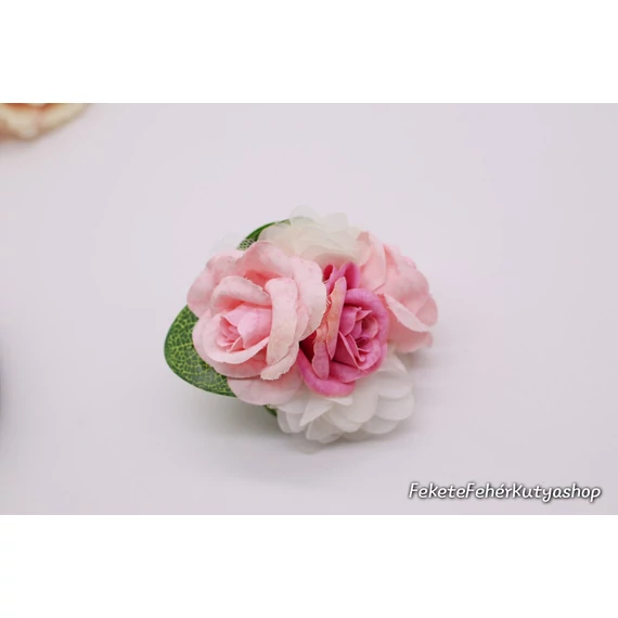 Virágdísz Kutyáknak Nyakörvre, Pórázra -Deluxe - Rose-Organza