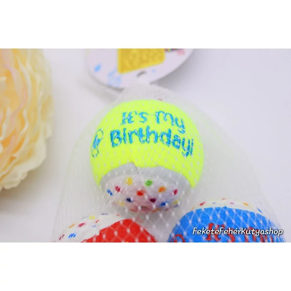 It's My Birthday - Szülinapi, Konfetti Mintás Sípolós Teniszlabda Szett Kutyáknak - Croci