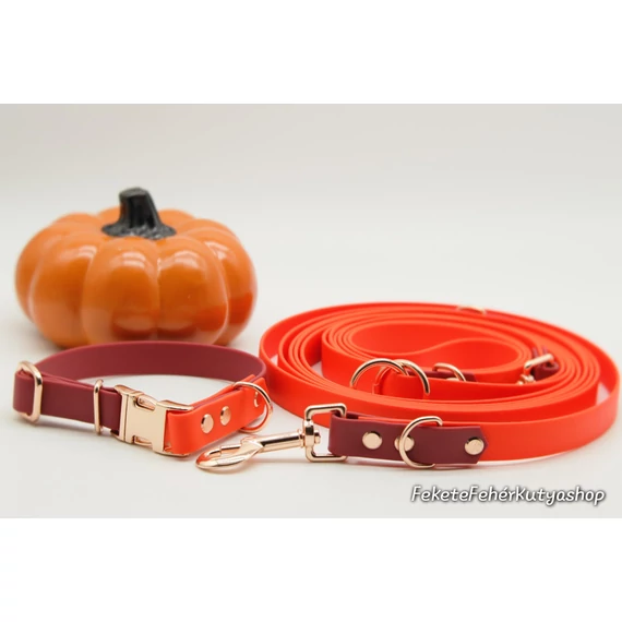 Vízálló, Biothane Nyakörv - Autumn Vibes - Bordó-Narancs