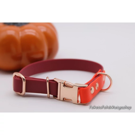Vízálló, Biothane Nyakörv - Autumn Vibes - Bordó-Narancs