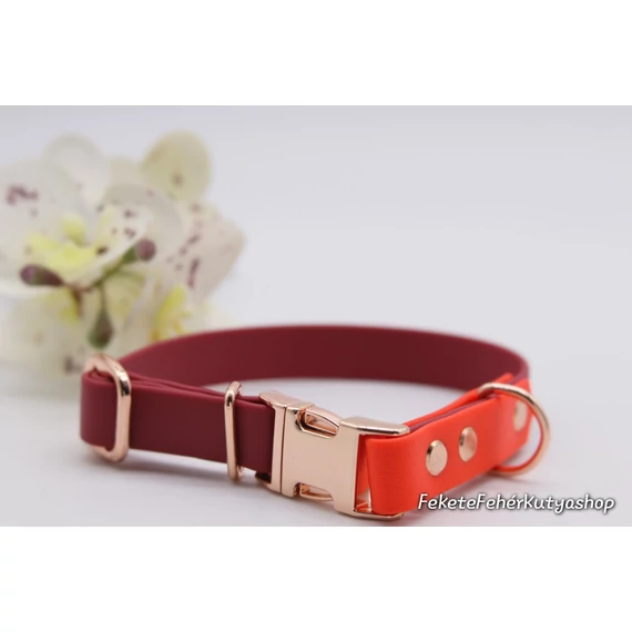 Vízálló, Biothane Nyakörv - Autumn Vibes - Bordó-Narancs
