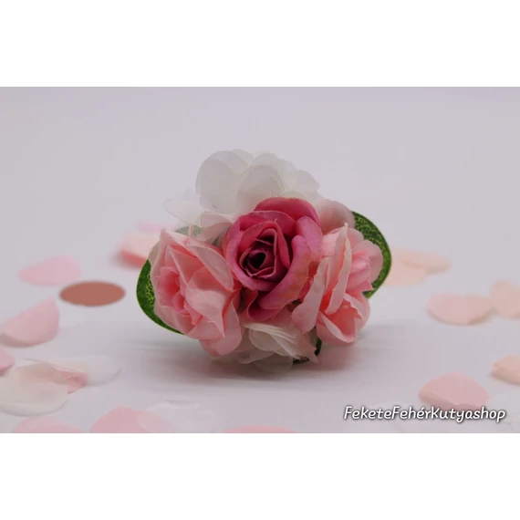 Virágdísz Kutyáknak Nyakörvre, Pórázra -Deluxe - Rose-Organza