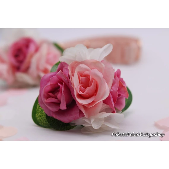 Virágdísz Kutyáknak Nyakörvre, Pórázra -Deluxe - Rose-Organza