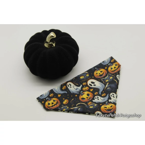 Fekete Macskás - Kíséretes - Töklámpásos - Halloween-i Kutyakendő, Bandita Kendő Kutyáknak