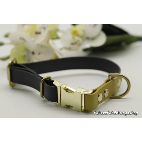 Vízálló, Biothane nyakörv - Goddess - Fekete-Arany Színben