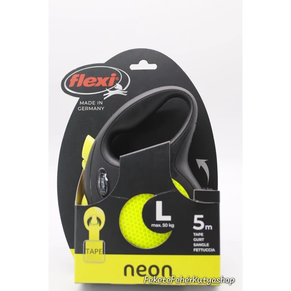 Flexi Neon Szalagos Automata Póráz - L - 5 Méter - 50 kg - Neon Sárga