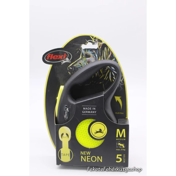 Flexi Neon Szalagos Automata Póráz - M - 5 Méter - 25 kg - Neon Sárga