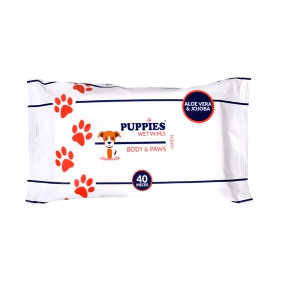 Puppies Wet Wipes - Body & Paws - Nedves Törlőkendő Kutyáknak Aloe Verával és Jojoba olajjal