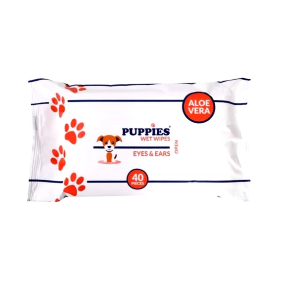 Puppies Wet Wipes - Eyes & Ears - Nedves Törlőkendő Kutyáknak Aloe Verával Szemre és Fülekre