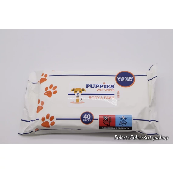 Puppies Wet Wipes - Body & Paws - Nedves Törlőkendő Kutyáknak Aloe Verával és Jojoba olajjal