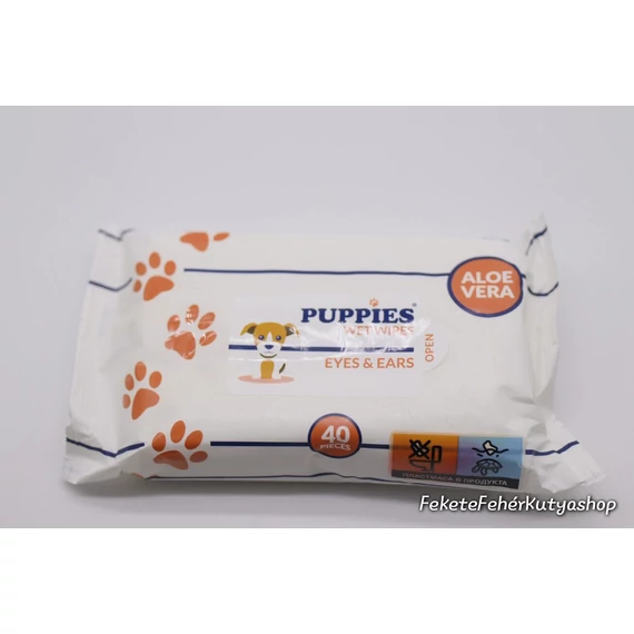 Puppies Wet Wipes - Eyes & Ears - Nedves Törlőkendő Kutyáknak Aloe Verával Szemre és Fülekre