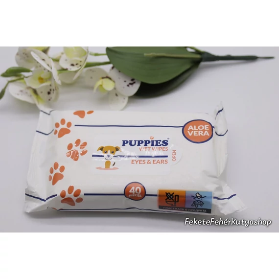 Puppies Wet Wipes - Eyes & Ears - Nedves Törlőkendő Kutyáknak Aloe Verával Szemre és Fülekre