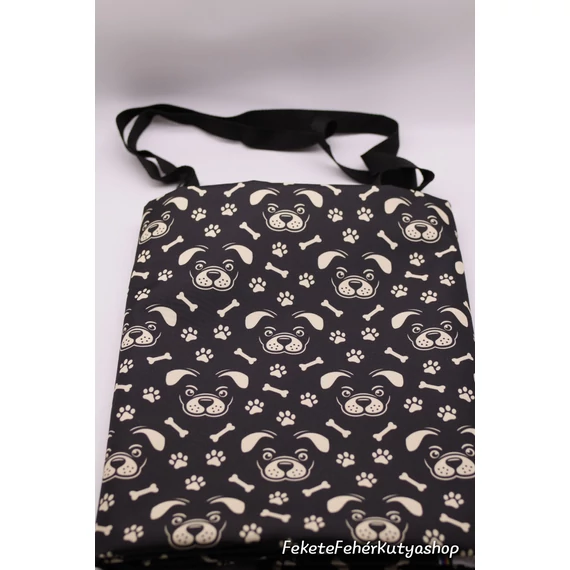 Doggies Paws and Bones - Kutyafejes-Tappancsos-Csontos Fekete-Krém Vízlepergetős Válltáska, Zárható, Belső Zsebbel