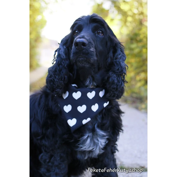 Soft Big Hearts - Black-White - Szívecskés Kutyakendő, Bandita Kendő