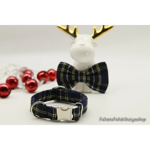 Darkest Blue Tartan - Sötétkék Skót Kockás Csokornyakkendő Kutyáknak
