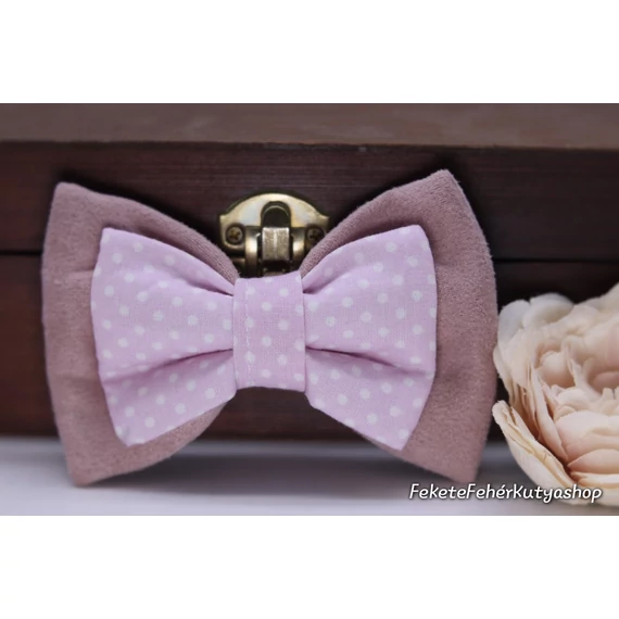 Púderrózsaszín Dupla Bársony Pöttyös Csokornyakkendő Kutyáknak