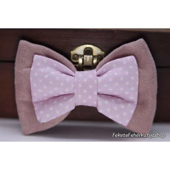 Púderrózsaszín Dupla Bársony Pöttyös Csokornyakkendő Kutyáknak