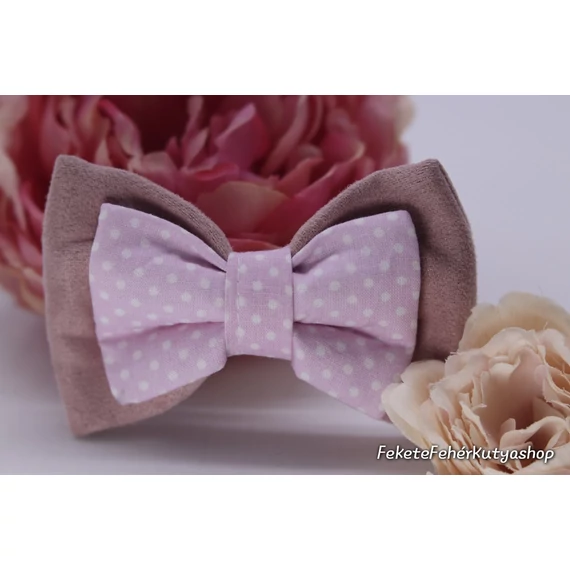 Púderrózsaszín Dupla Bársony Pöttyös Csokornyakkendő Kutyáknak