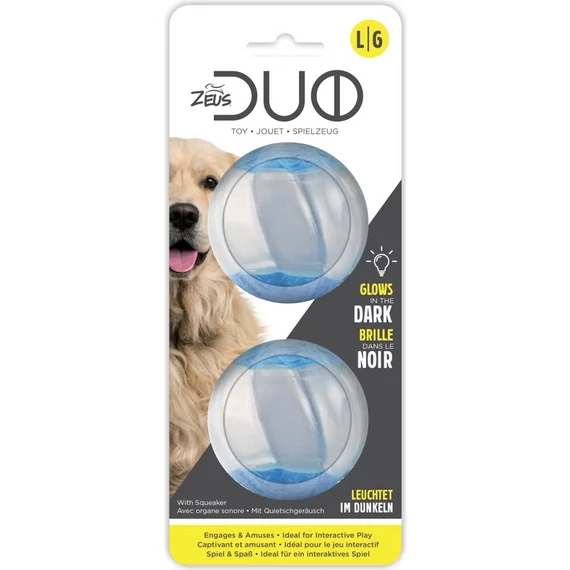 Zeus Duo Squeak&Glow Foszforeszkáló, Sípoló Labda Kutyáknak - 2db-os pack