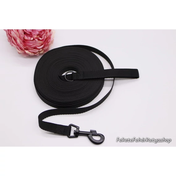 15 Méteres Fekete Longline- hosszú kiképző póráz Fekete Fém alkatrészekkel -KÉSZ TERMÉK