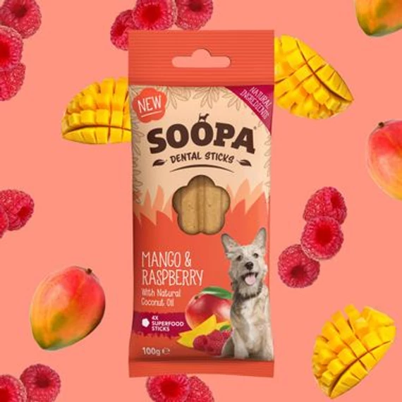Soopa Dental Sticks -  Mango & Raspberry Fogtisztító Jutalomfalat - Mangós-Málnás
