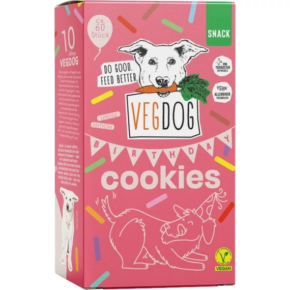 VEGDOG Birthday Cookies Hipoallergén Jutalomfalat Kutyáknak - 400 g