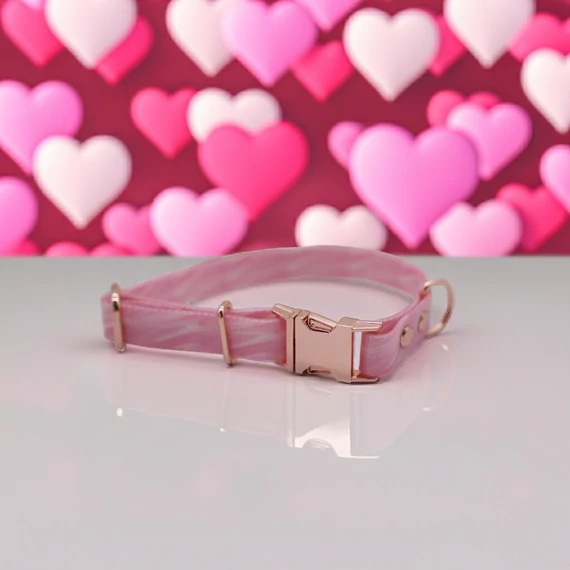 Vízálló, Biothane nyakörv - Rose Marble - Márványos Rózsaszín